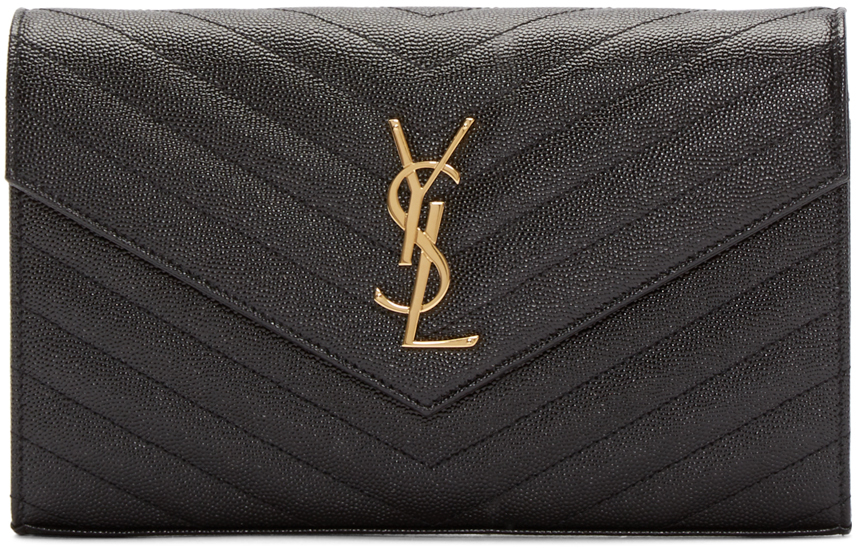 Saint Laurent Black Pebbled Monogram Chain Wallet SSENSE Canada