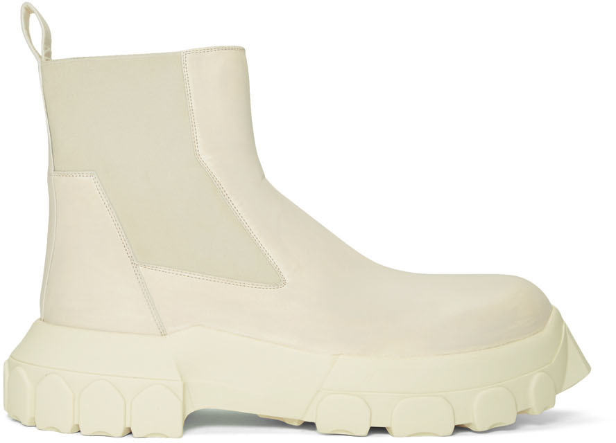 Rick Owens White Bozo Tractor Beetle Chelsea Boots SSENSE