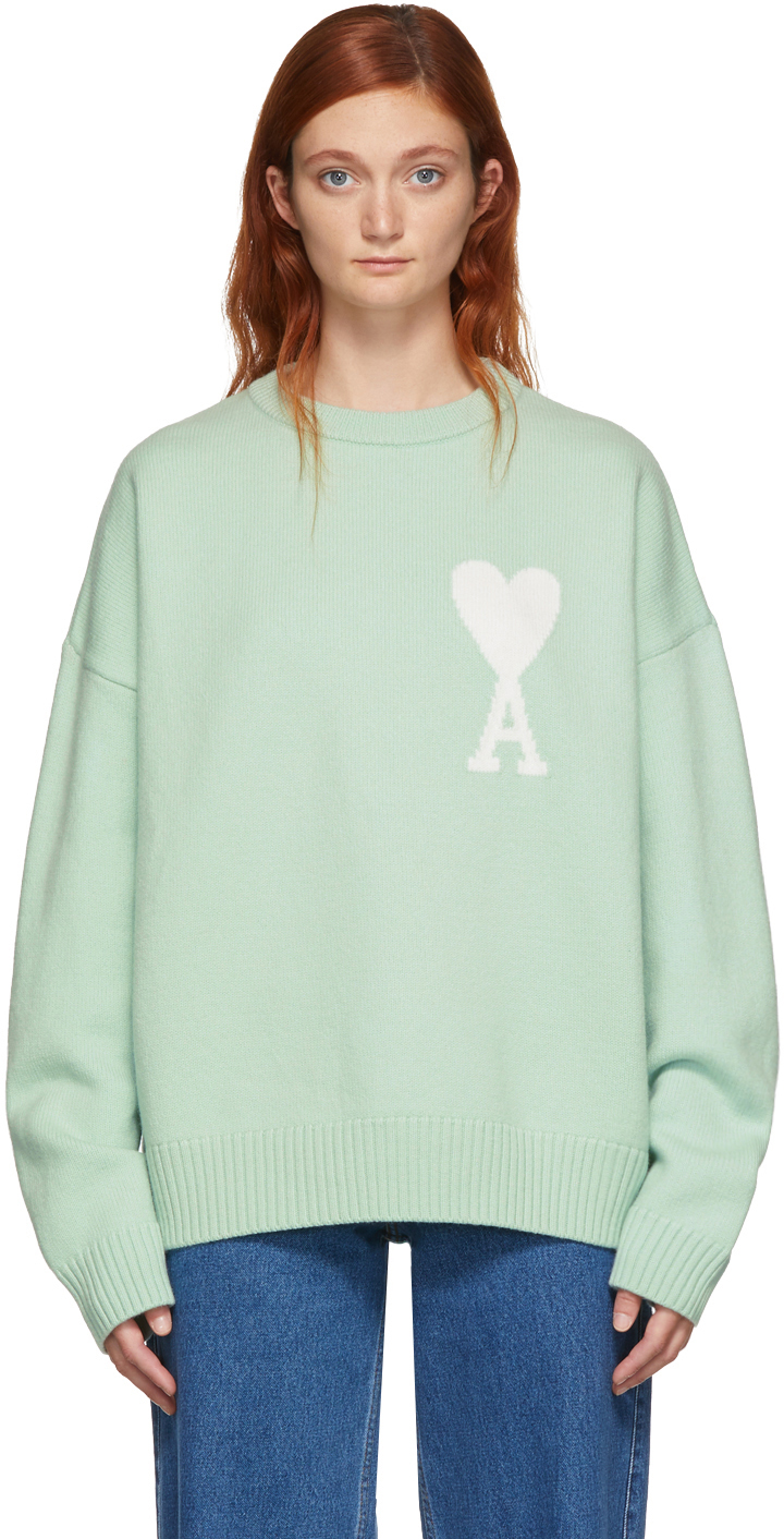 AMI Alexandre Mattiussi Green Oversized Ami De Coeur Sweater SSENSE