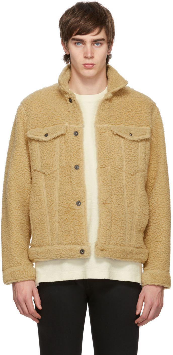 Naked Famous Denim Beige Fleece Jacket SSENSE Canada