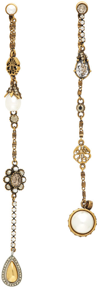 Alexander McQueen Gold Signature Chain Drop Earrings SSENSE