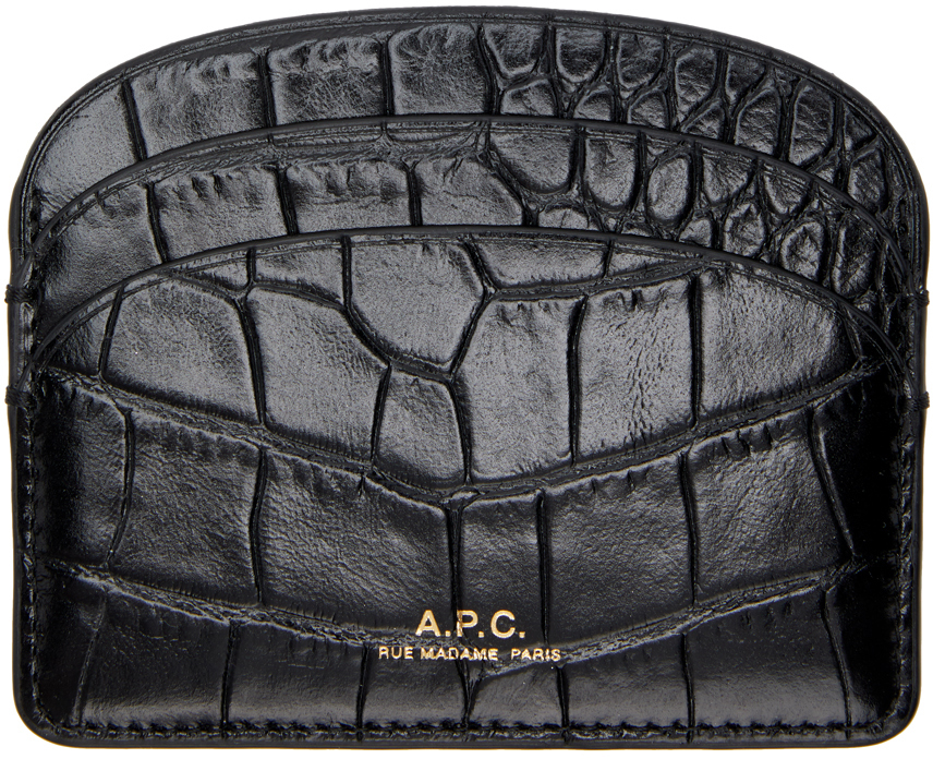 A P C Black Croc Demi Lune Card Holder SSENSE