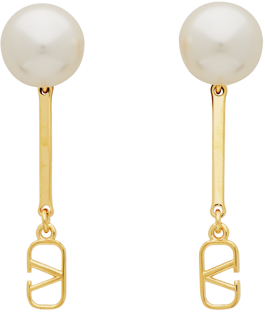 Valentino Gold Valentino Garavani Pearl Vlogo Drop Earrings Ssense