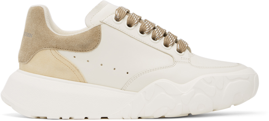 Alexander McQueen White Brown Court Trainer Sneakers SSENSE