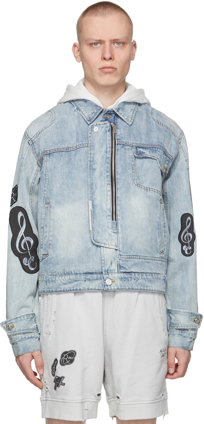 Blue 'My Own Private Planet' Denim Asymmetrical Layered Jacket