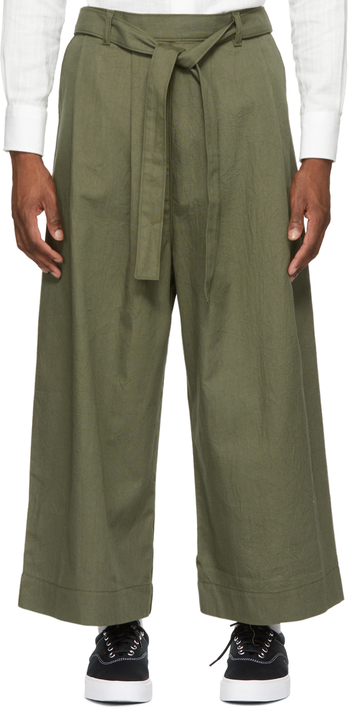 Naked Famous Denim Ssense Exclusive Green Oxford Wide Trousers Ssense