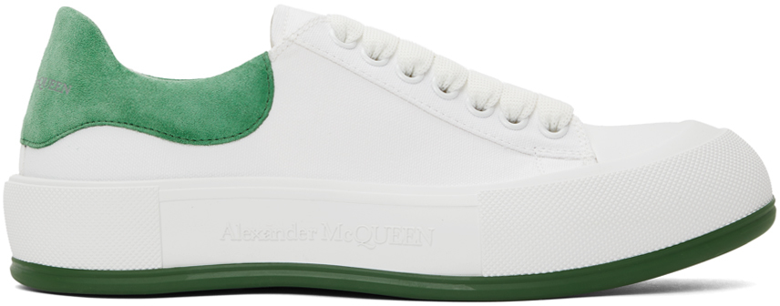 Alexander Mcqueen White Green Deck Plimsoll Sneakers Ssense Canada