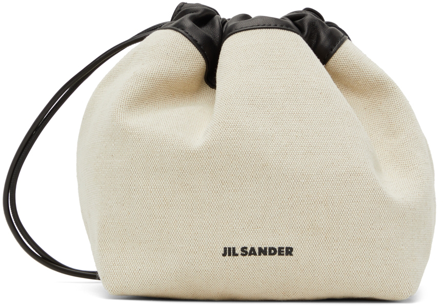 Jil Sander Off White Canvas Small Drawstring Bag SSENSE