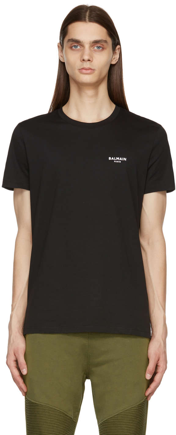 Balmain Black Flocked Logo T Shirt Ssense Uk