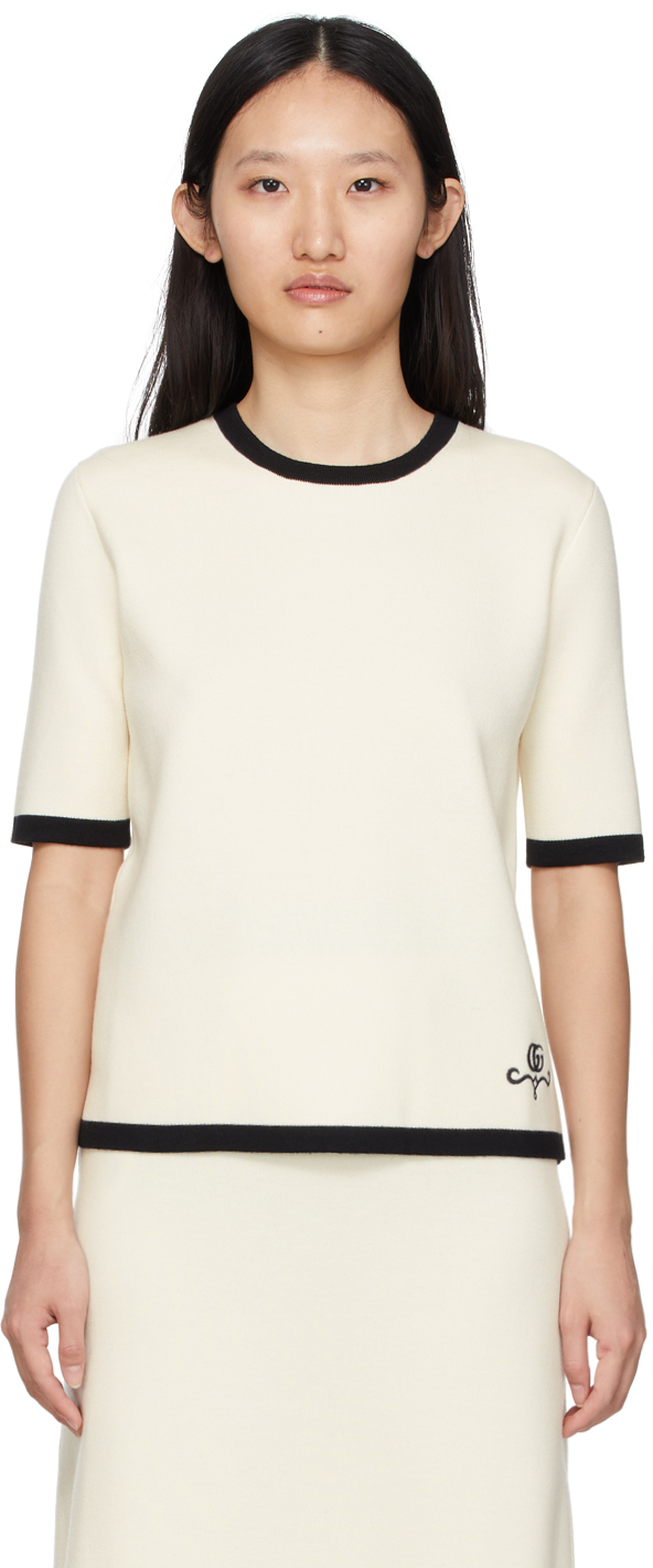 Gucci Off White Wool Embroidered T Shirt SSENSE