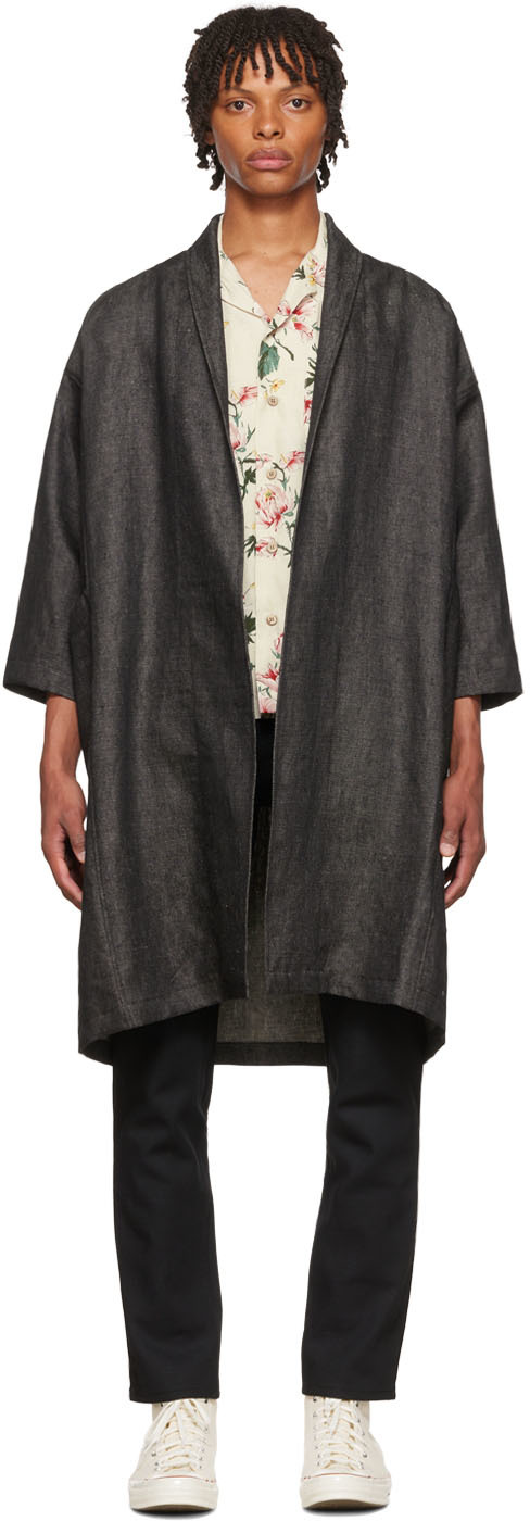 Naked Famous Denim Black Linen Overcoat SSENSE Canada