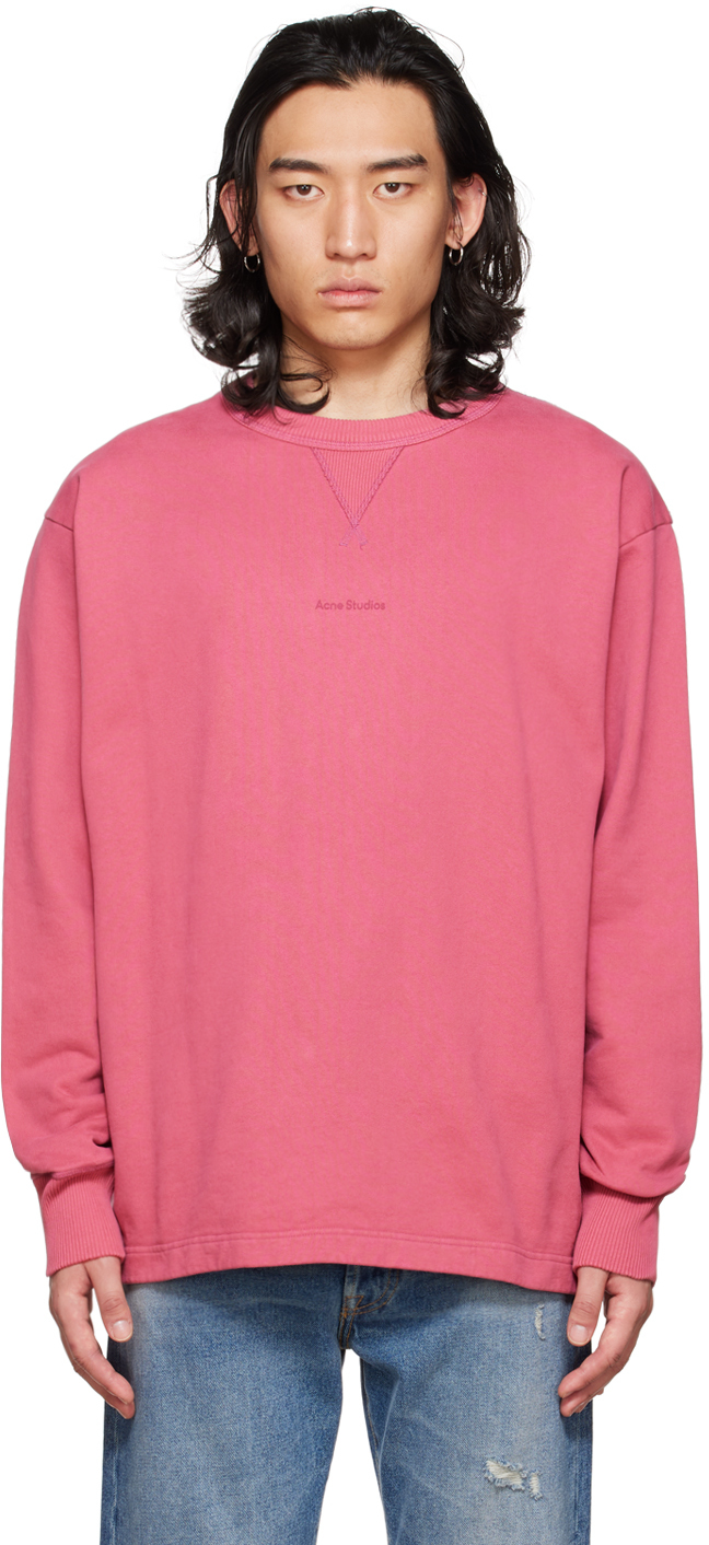 Pull molletonné rose à logo imprimé Acne Studios en solde