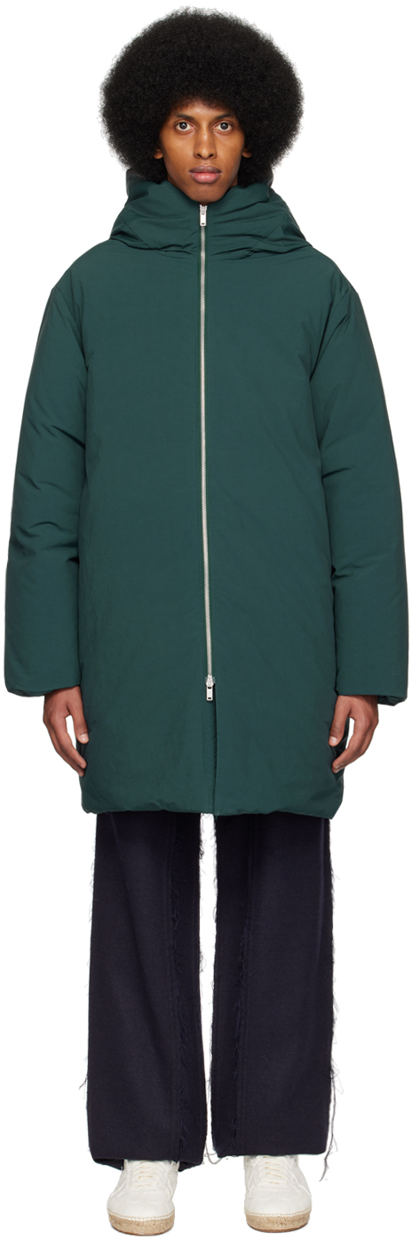 Jil Sander Green Hooded Down Coat SSENSE UK