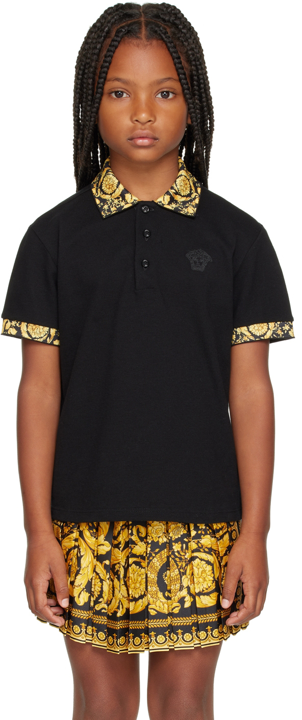 Enfant Polo noir et jaune à motif baroque par Versace SSENSE France