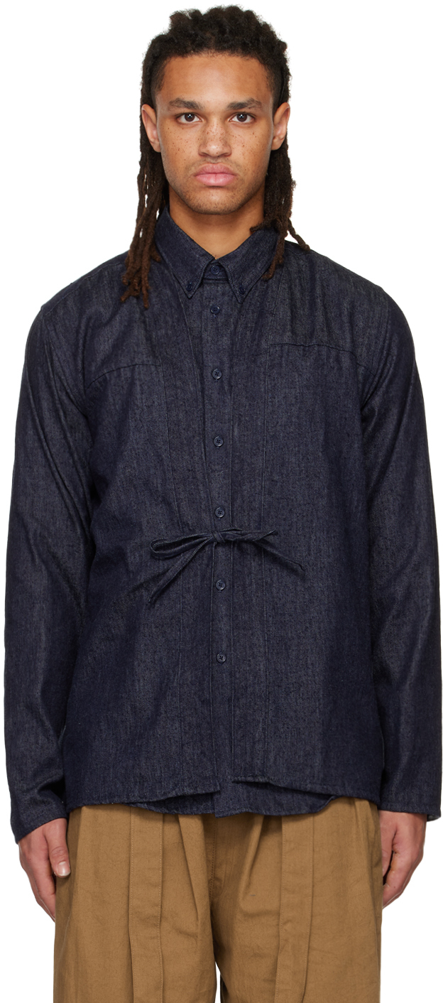 Navy Self Tie Shirt By Naked Famous Denim On Sale