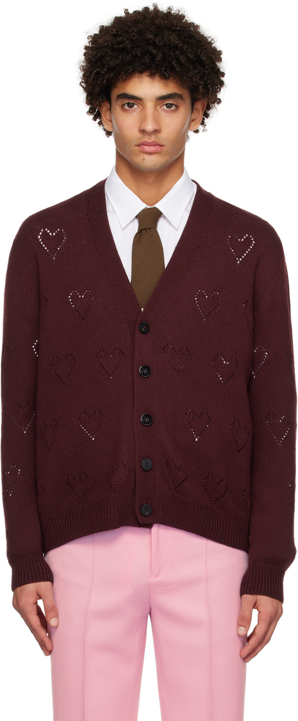 Ernest W Baker Burgundy Hearts Cardigan Ssense Uk