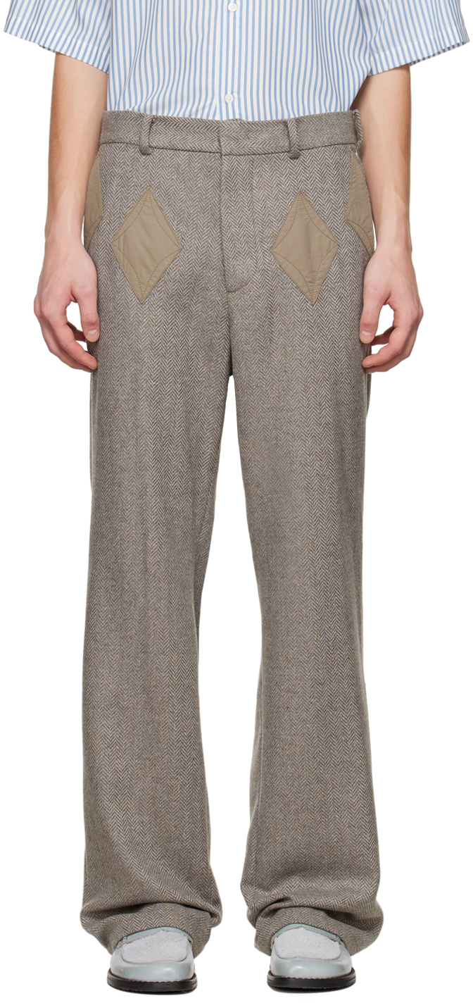 Theopen Product Ssense Exclusive Brown Diamond Patched Trousers Ssense