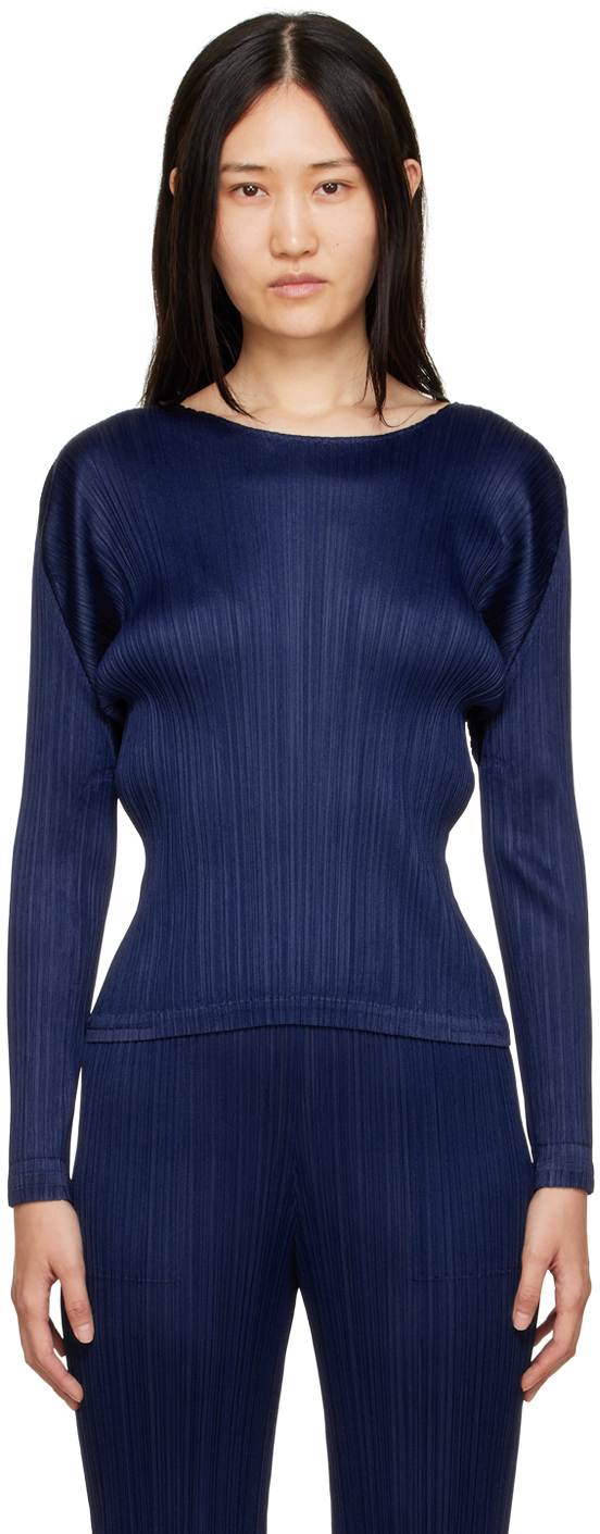 Pleats Please Issey Miyake Navy Monthly Colors September Long Sleeve T