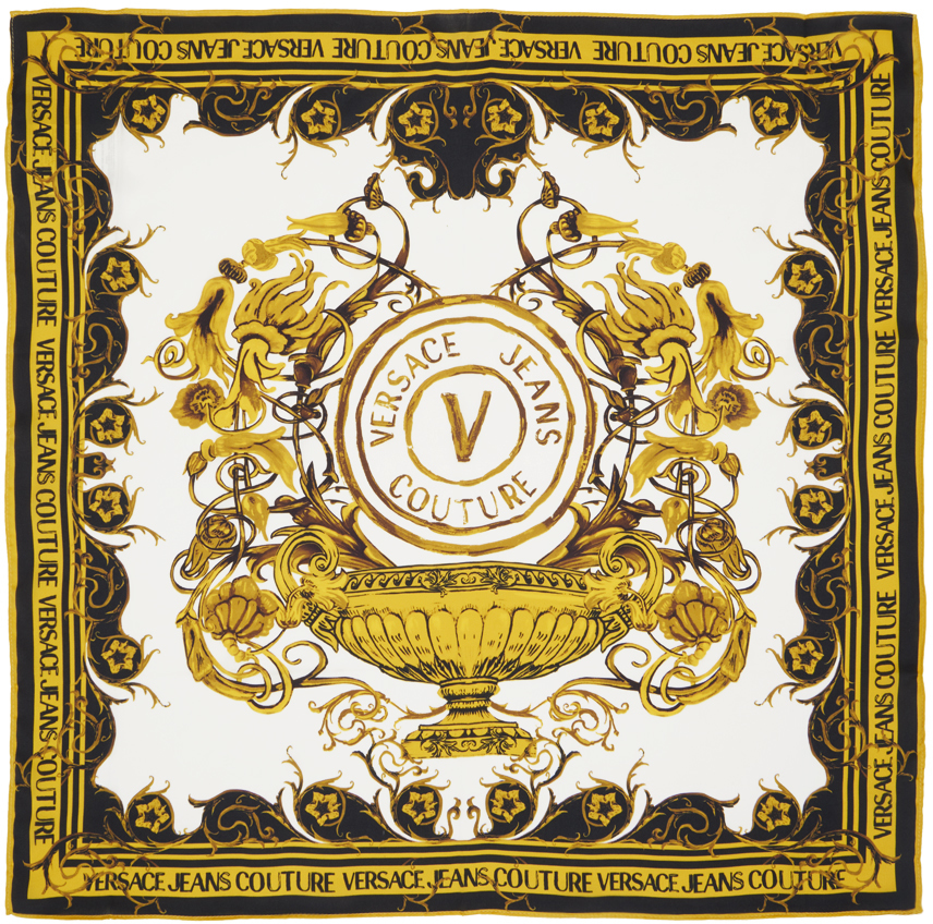 Versace Jeans Couture White Gold Garden V Emblem Scarf SSENSE