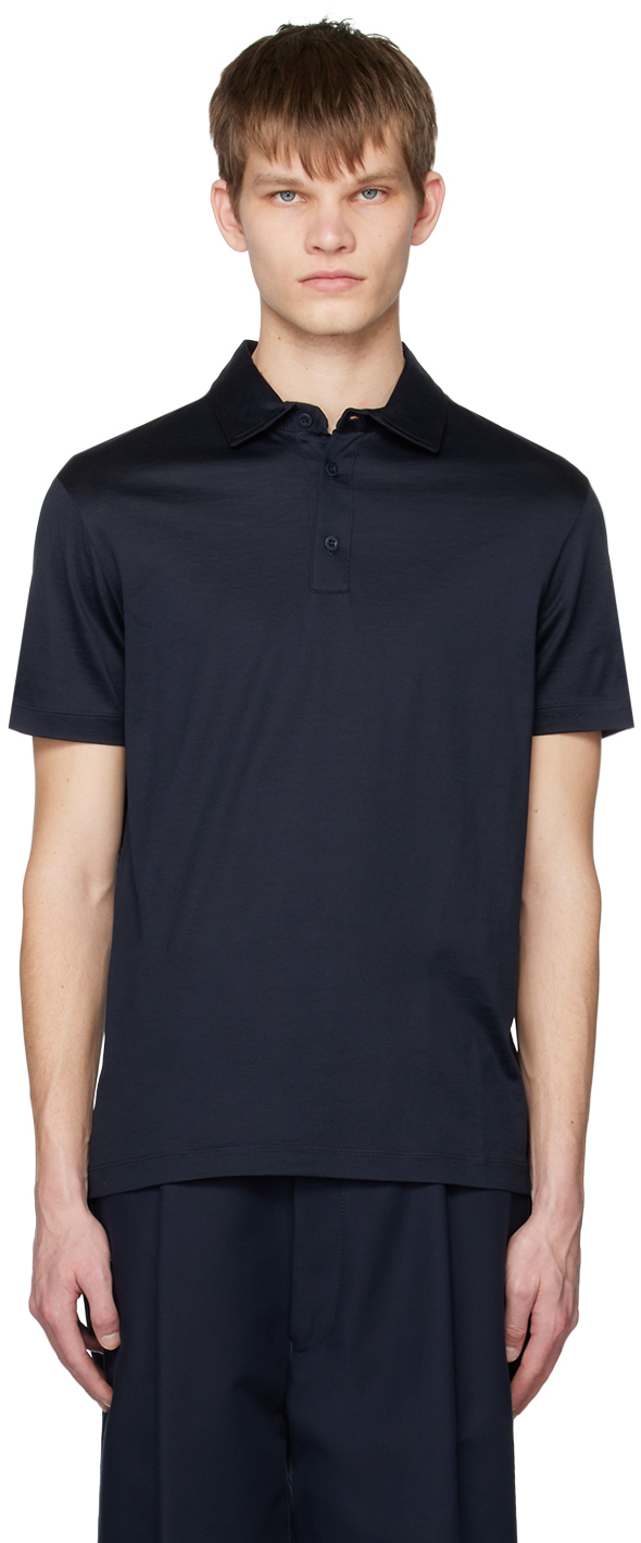 Giorgio Armani Navy Spread Collar Polo SSENSE