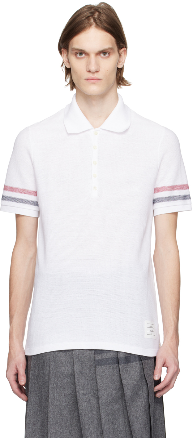 White Rwb Stripe Polo By Thom Browne On Sale