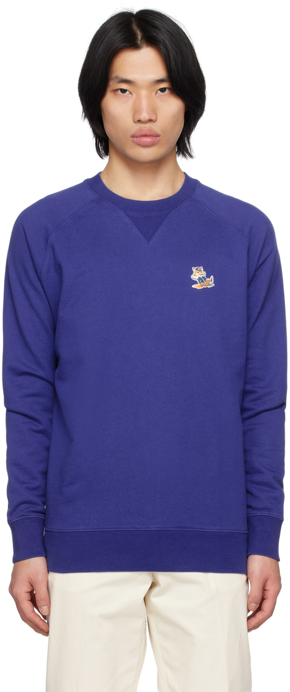 Pull Molletonn Bleu Logo De Renard Maison Kitsun En Solde