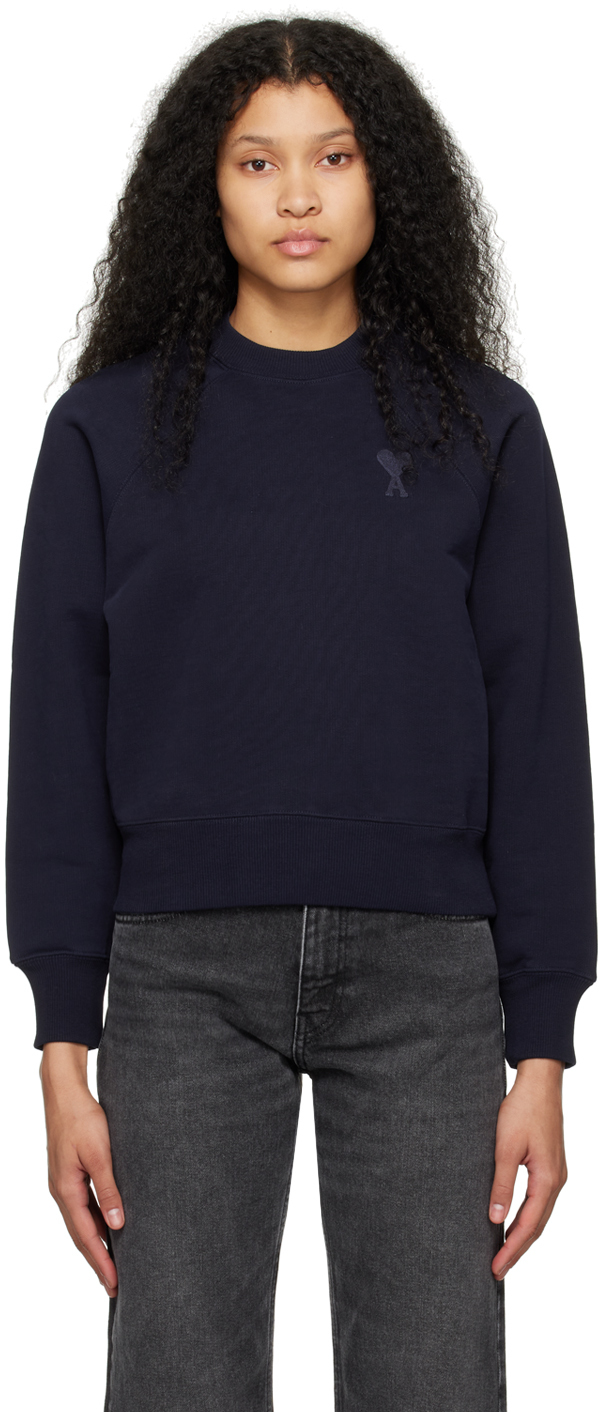 AMI Paris Pull molletonné bleu marine à logo Ami de cœur SSENSE France