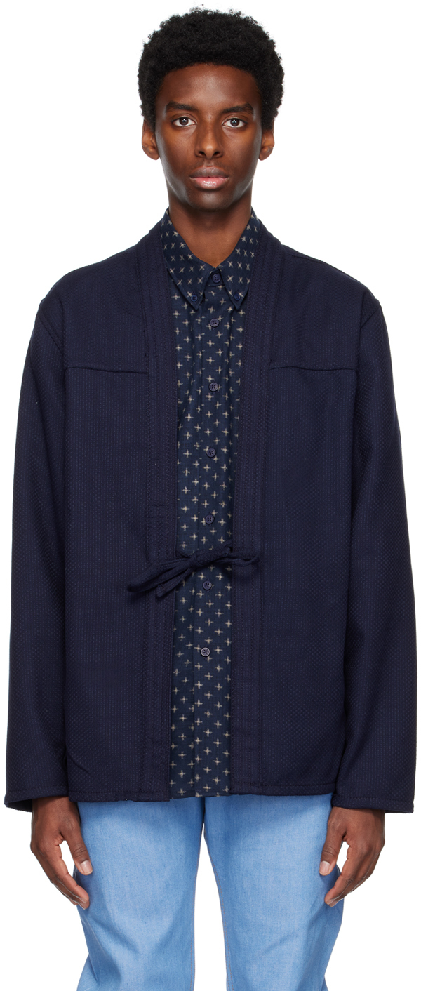 Naked Famous Denim Navy Self Tie Shirt SSENSE