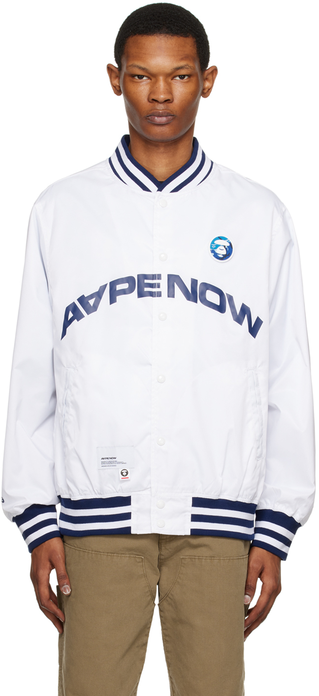 Aape By A Bathing Ape Blouson Aviateur Blanc Cusson Moonface