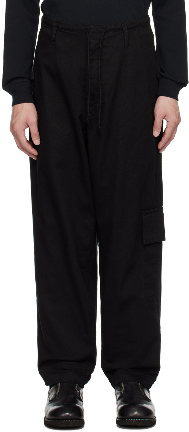 Pantalon noir à cordon coulissant Yohji Yamamoto en solde