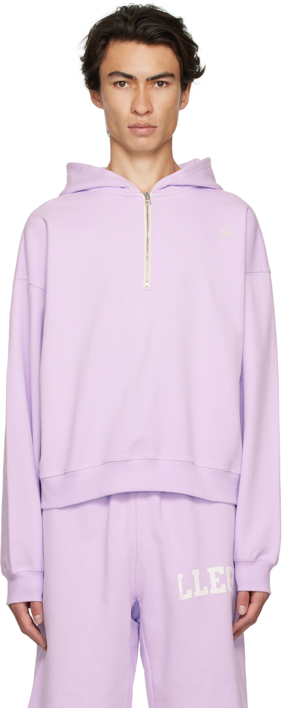 Pull à capuche mauve à demi glissière exclusif à SSENSE France Recto en