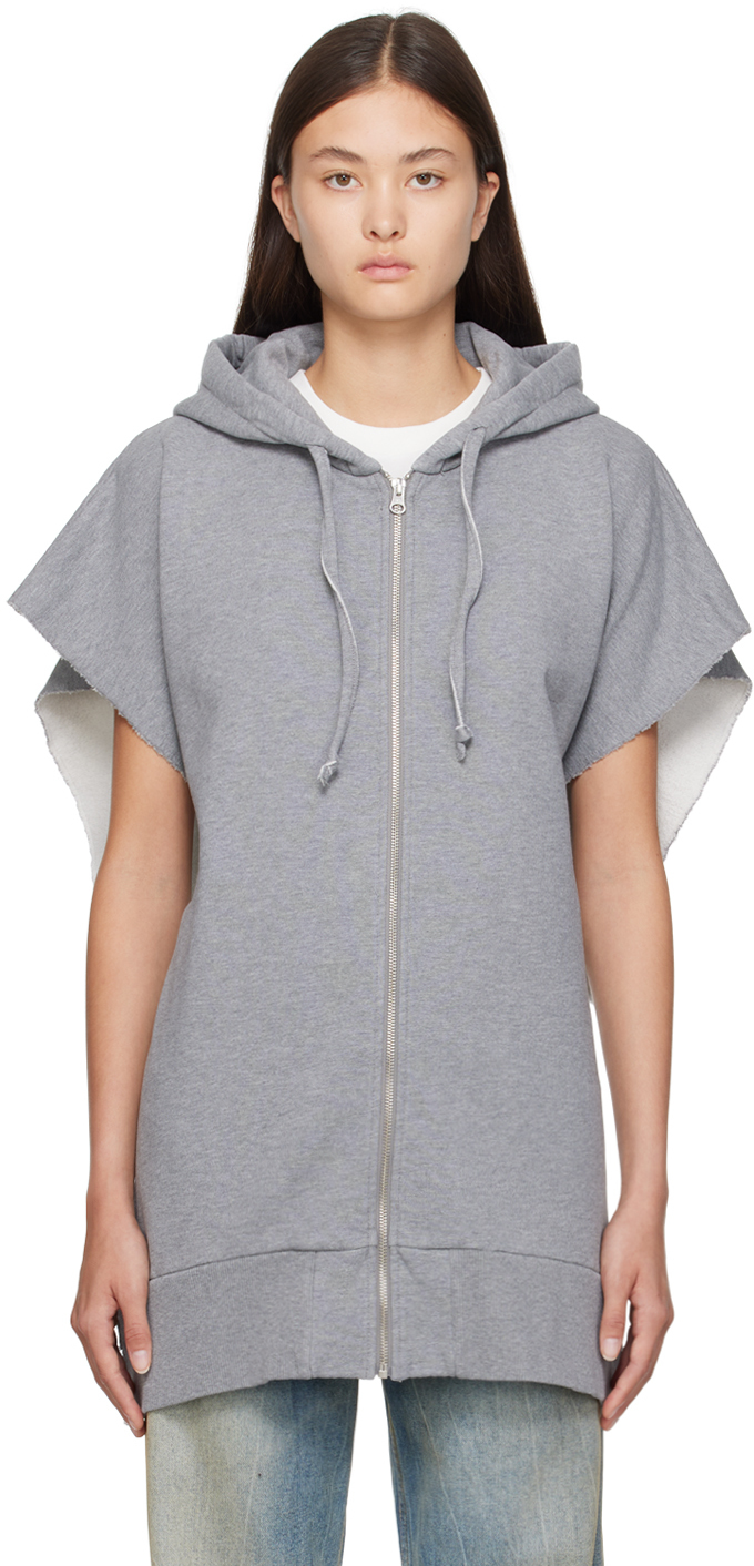 Mm Maison Margiela Pull Capuche Gris Bords Bruts Ssense France