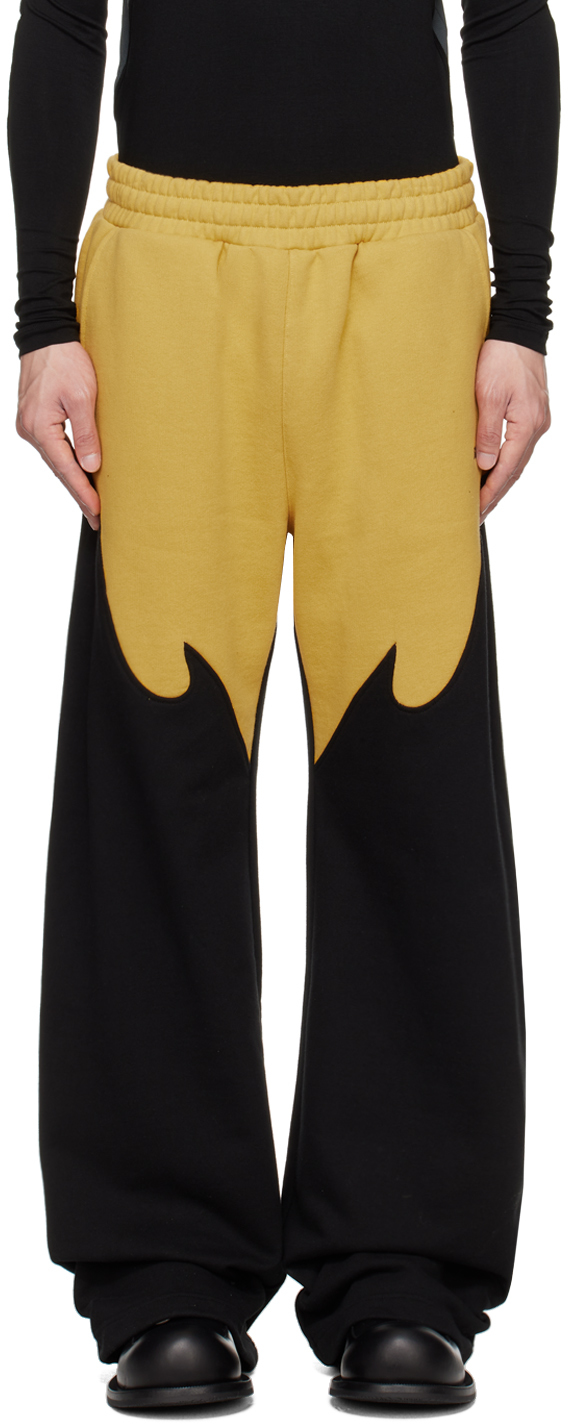 KUSIKOHC Black Yellow Embroidered Sweatpants SSENSE