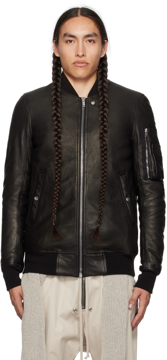 Blouson Aviateur Noir En Cuir Rick Owens En Solde