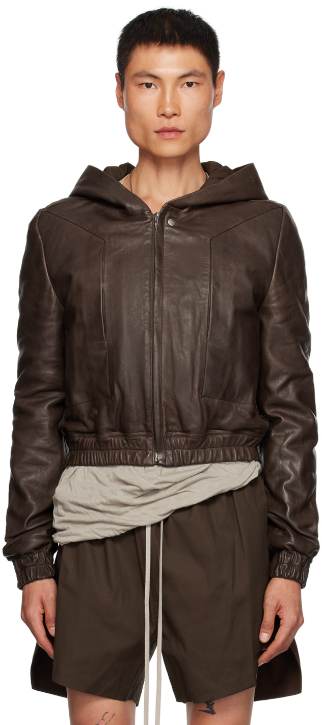 Rick Owens Blouson Edfu Brun En Cuir SSENSE France