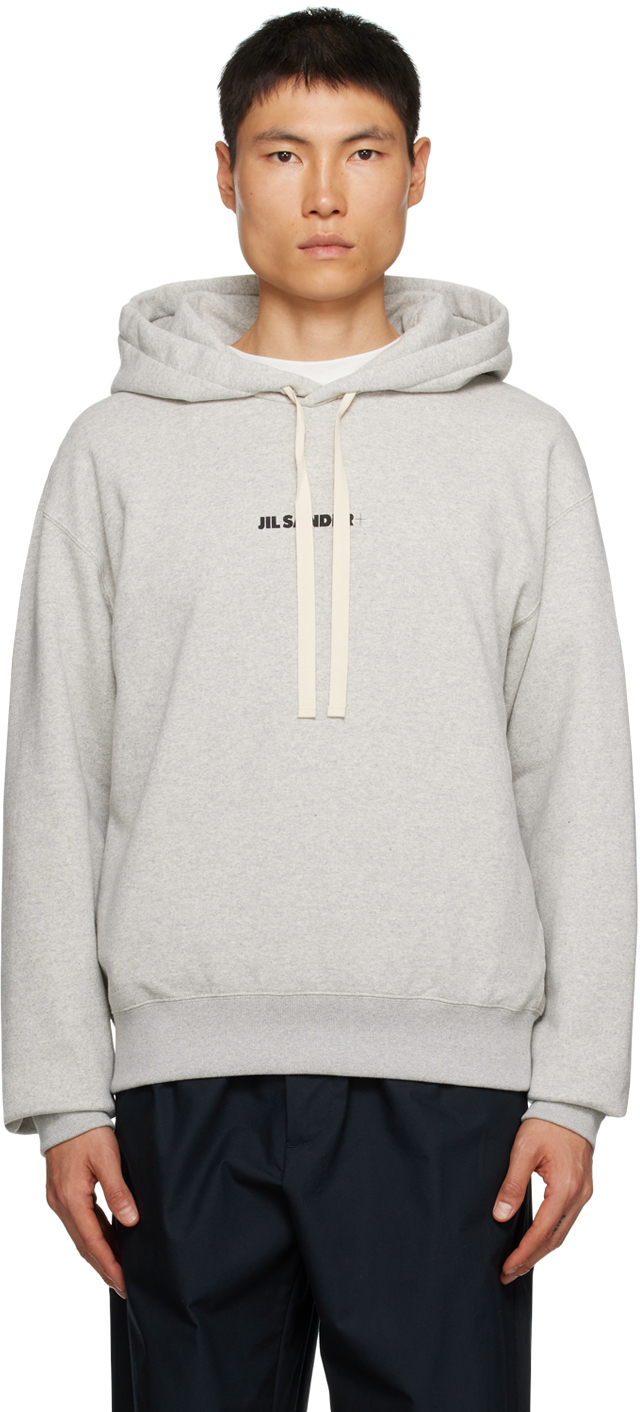 Pull Capuche Gris Logo Imprim Jil Sander En Solde