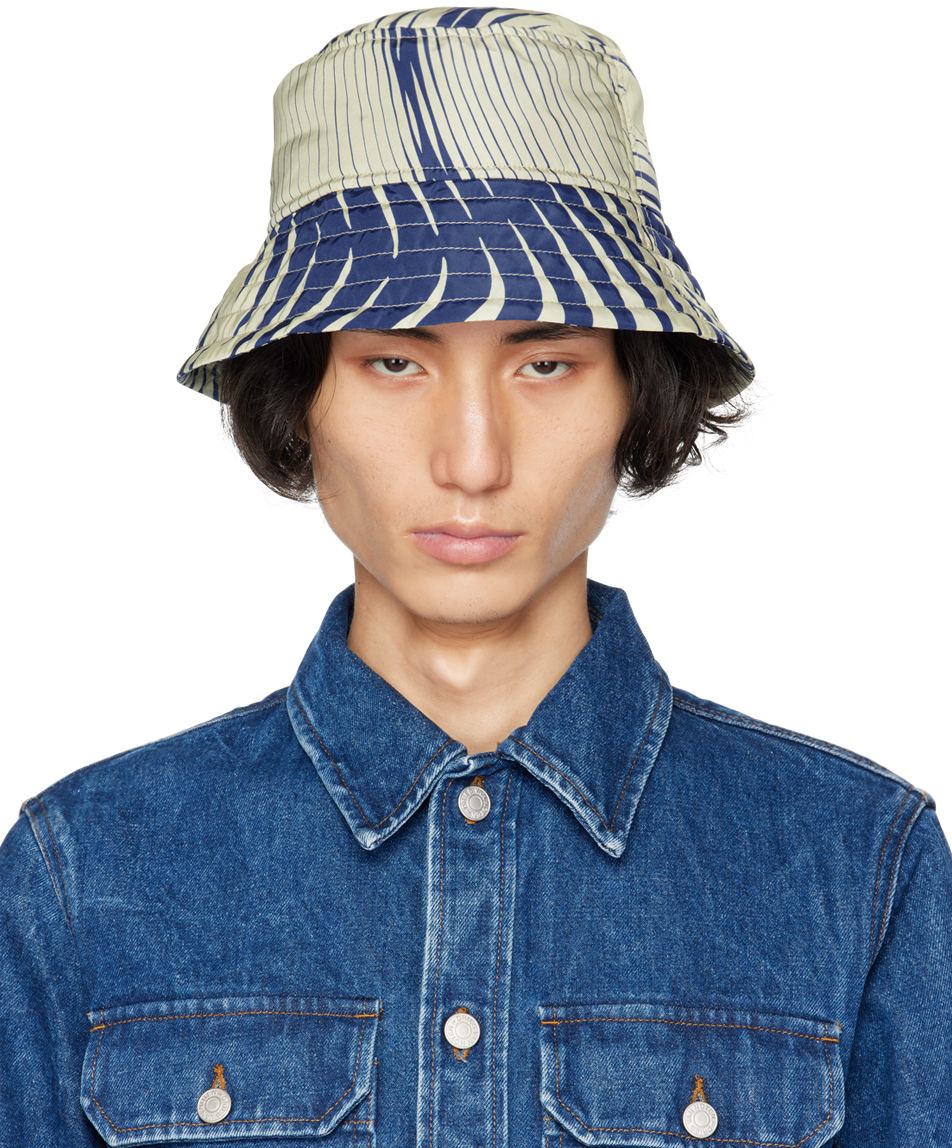 Chapeau bob Gilly bleu et blanc cassé Dries Van Noten en solde