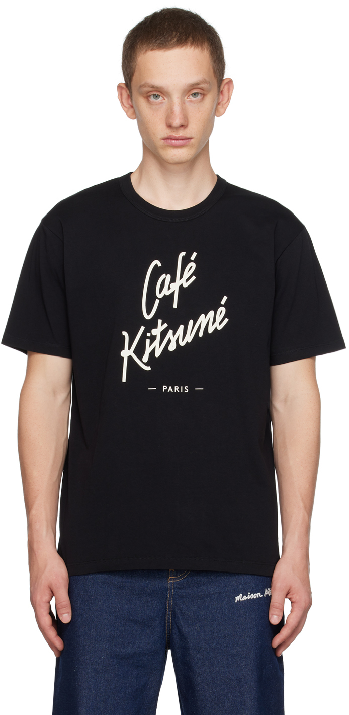 Black Caf Kitsun T Shirt By Maison Kitsun On Sale