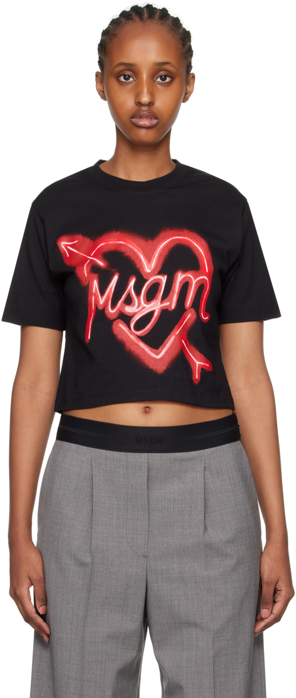 T shirt noir à image à logo MSGM en solde