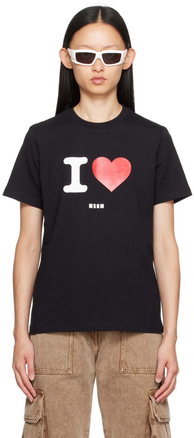 T Shirt Noir Image Logo Msgm En Solde