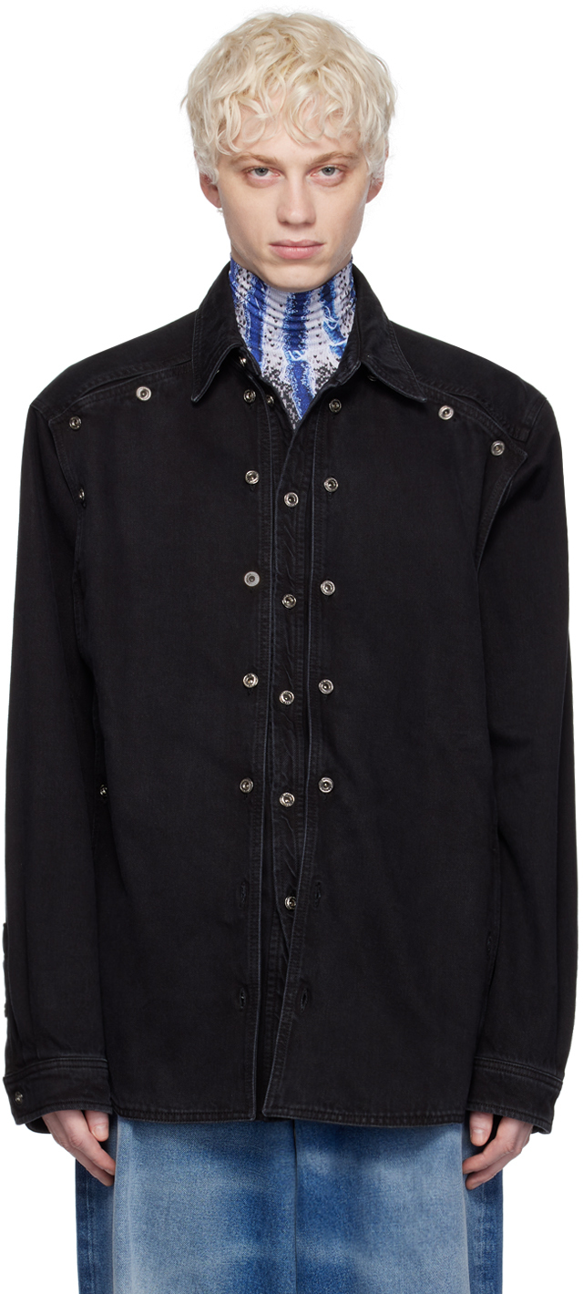 Chemise noire en denim à empiècements amovibles Y Project en solde