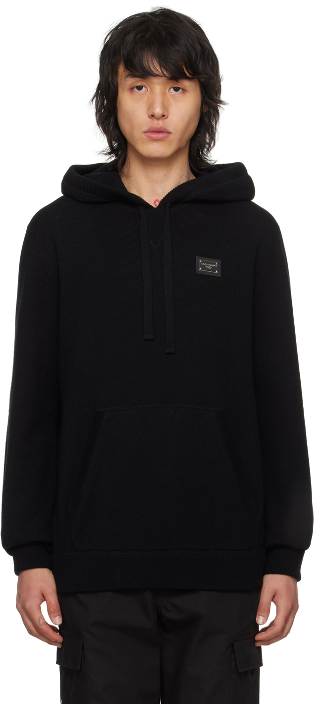 Pull Capuche Noir Plaque Logo Dolce Gabbana En Solde