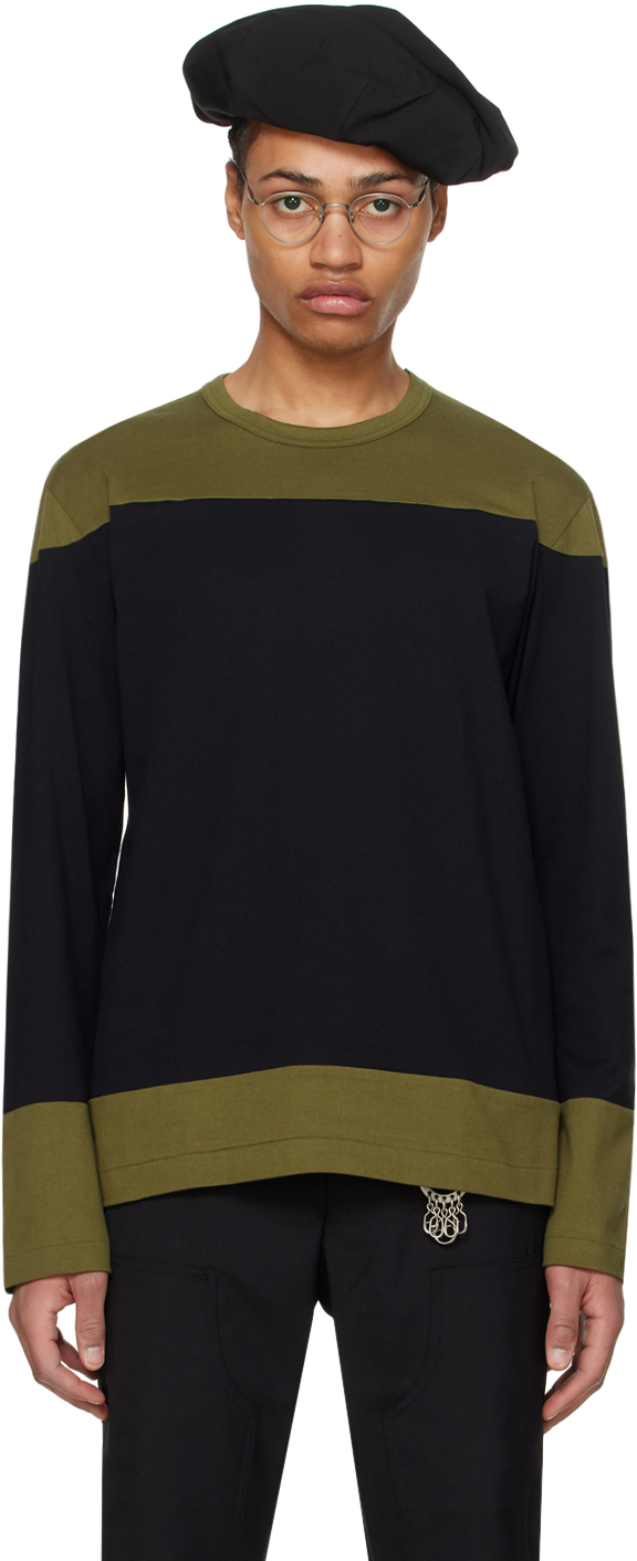 Black Khaki Paneled Long Sleeve T Shirt By Comme Des Gar Ons Homme