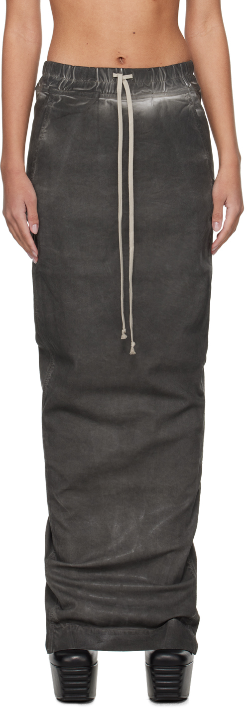 Gray Pull On Pillar Denim Maxi Skirt By Rick Owens DRKSHDW On Sale