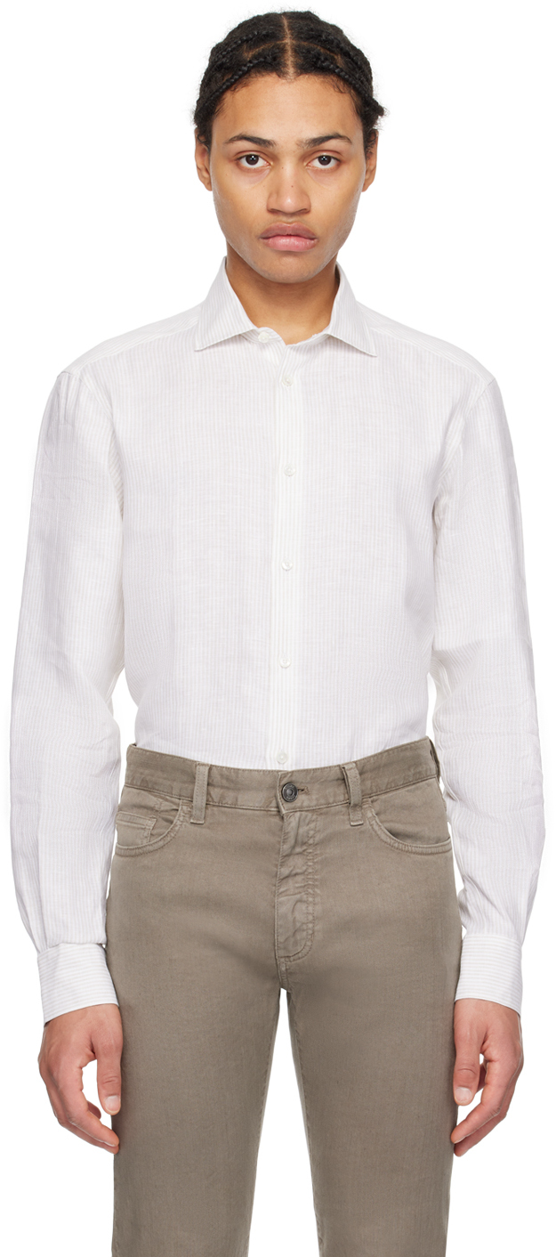 Chemise blanc cassé à rayures Oasi Lino ZEGNA en solde