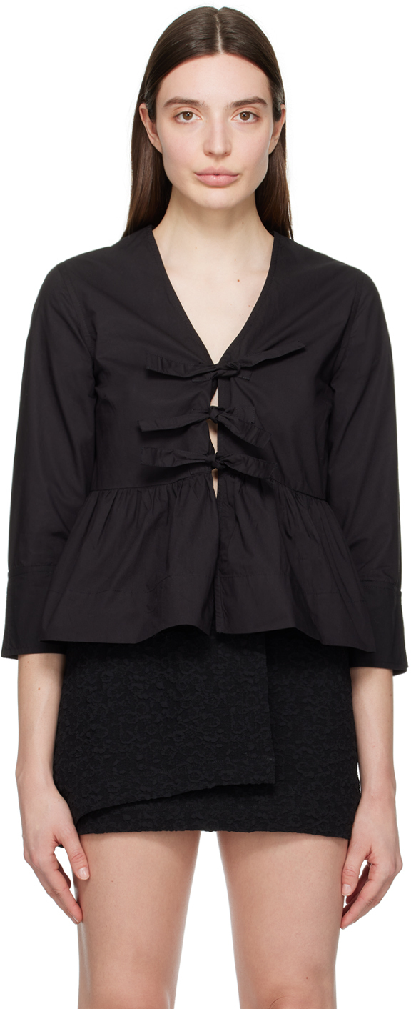 Black Tie String Blouse By GANNI On Sale