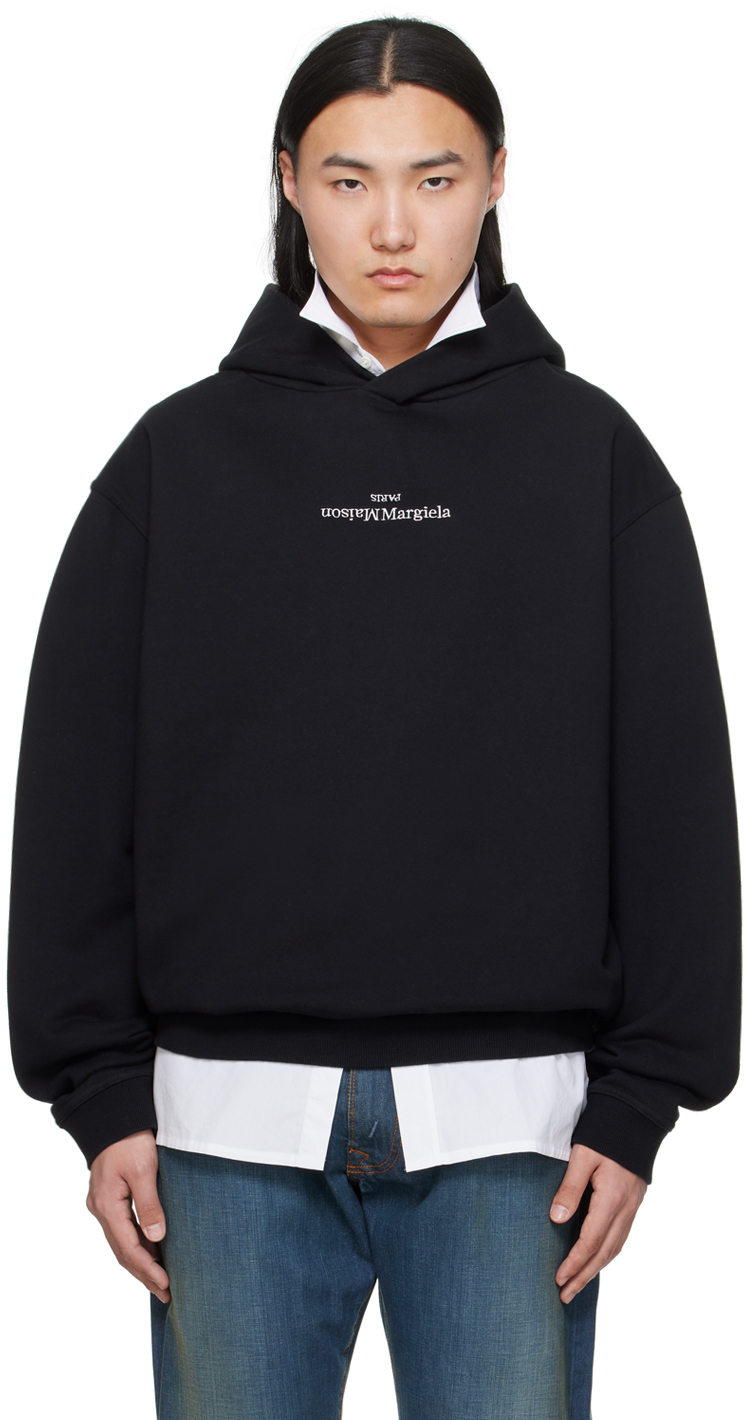 Maison Margiela Pull Capuche Noir Logo Modifi Brod Ssense France