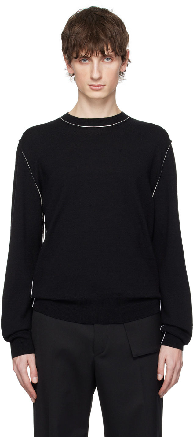 Mm Maison Margiela Pull Noir Col Ras Du Cou Ssense France