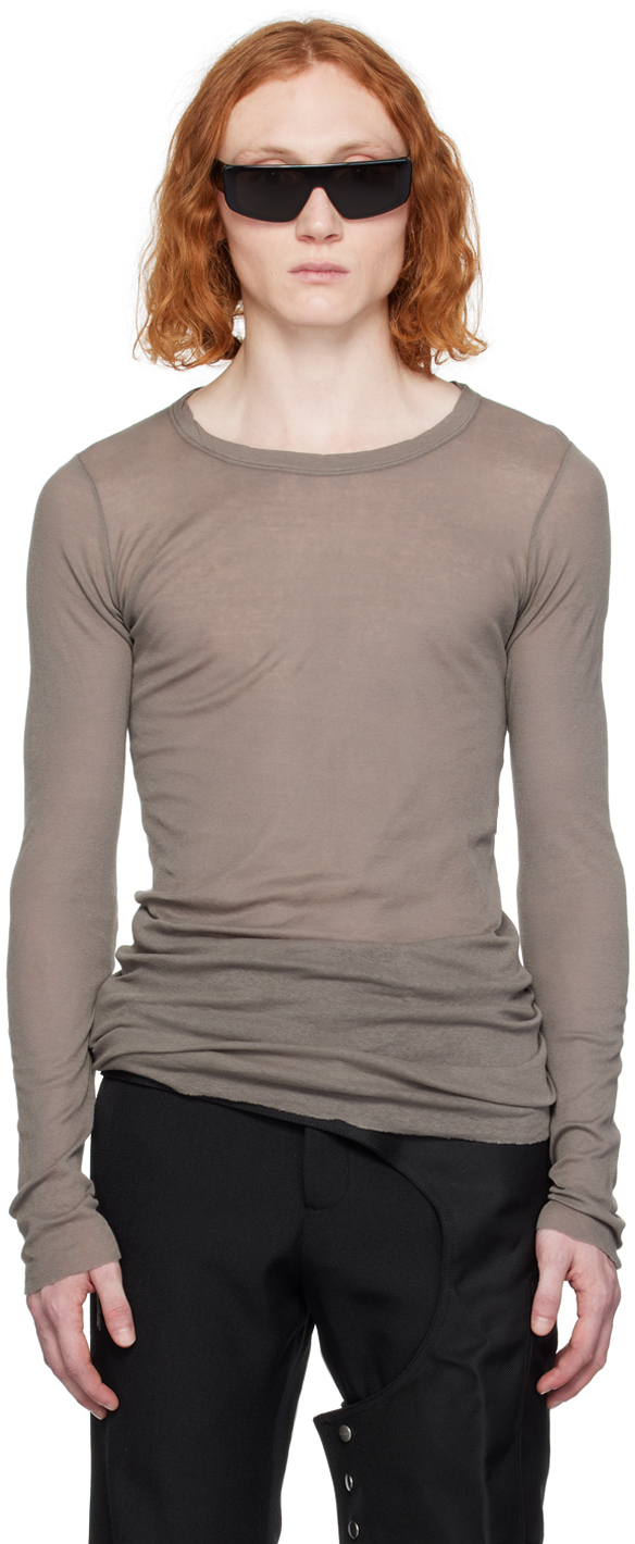 Rick Owens Taupe Raw Edge Long Sleeve T Shirt SSENSE