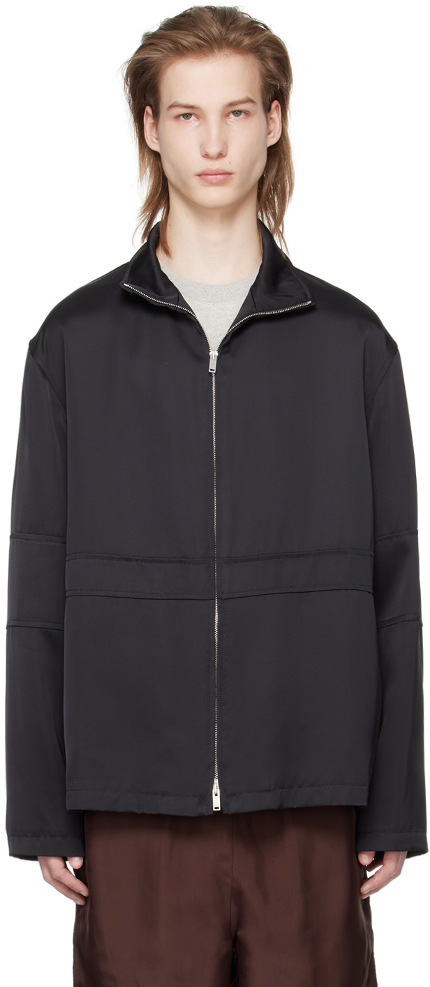 Blouson noir à glissière Jil Sander en solde